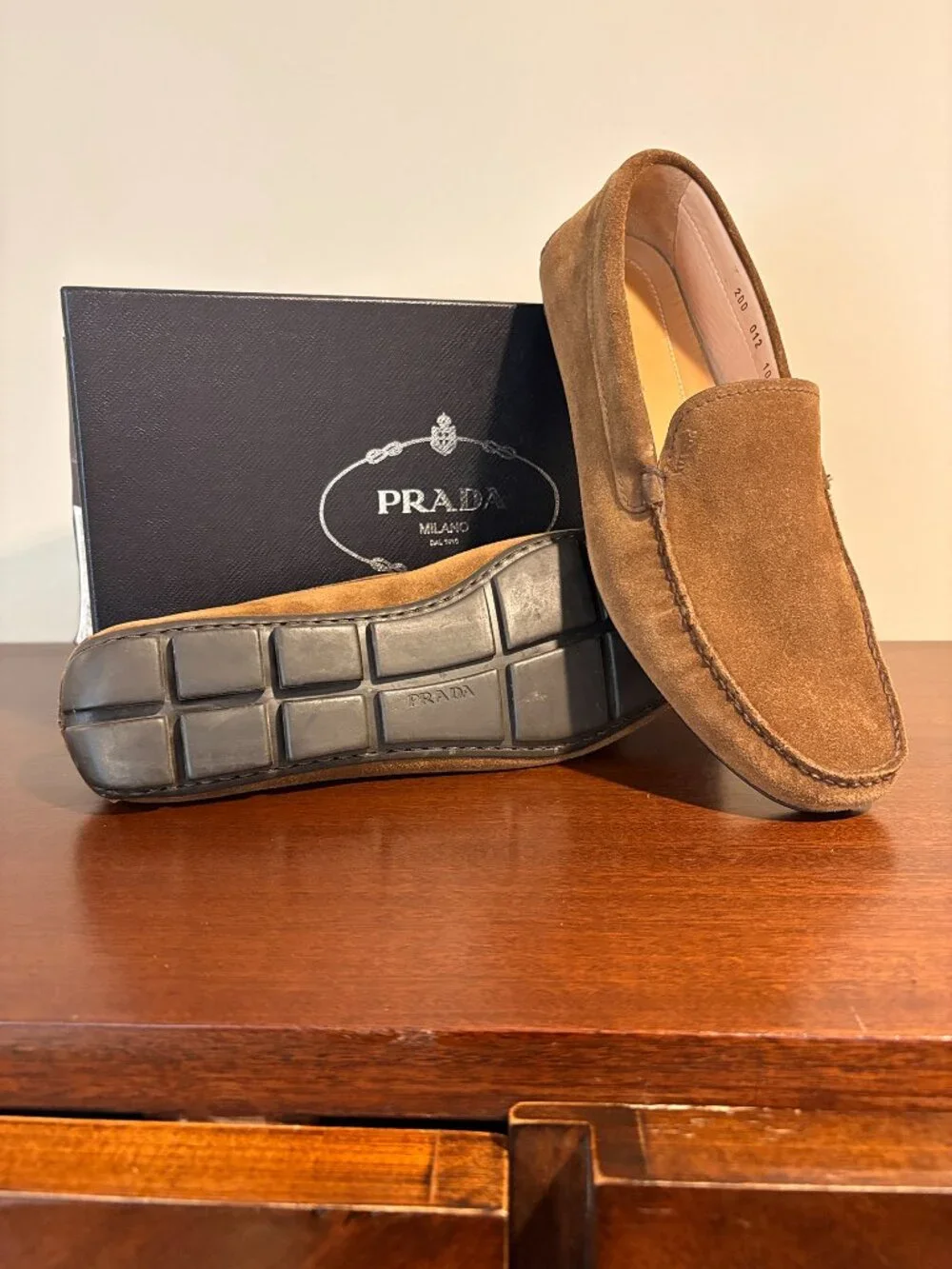 Prada Cognac Suede Driving Mocs